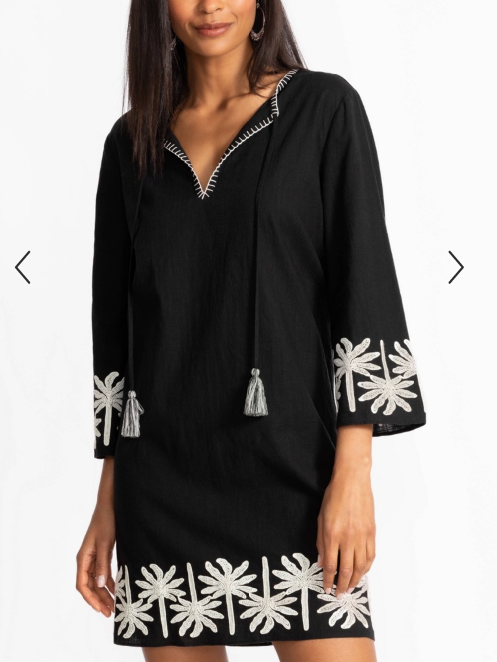 Johnny was Hannah black linen cotton relaxed kimono sleeve dress NWT SZ  XS